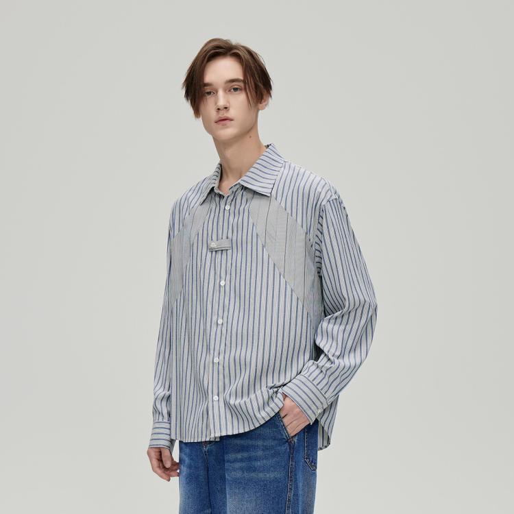 春季条纹拼接宽松时尚廓形长袖衬衫