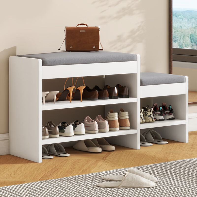 时黛家居换鞋凳家用门口鞋柜一体坐凳玄关入户亲子穿鞋凳可坐式软包鞋架 组合款暖白色100cm