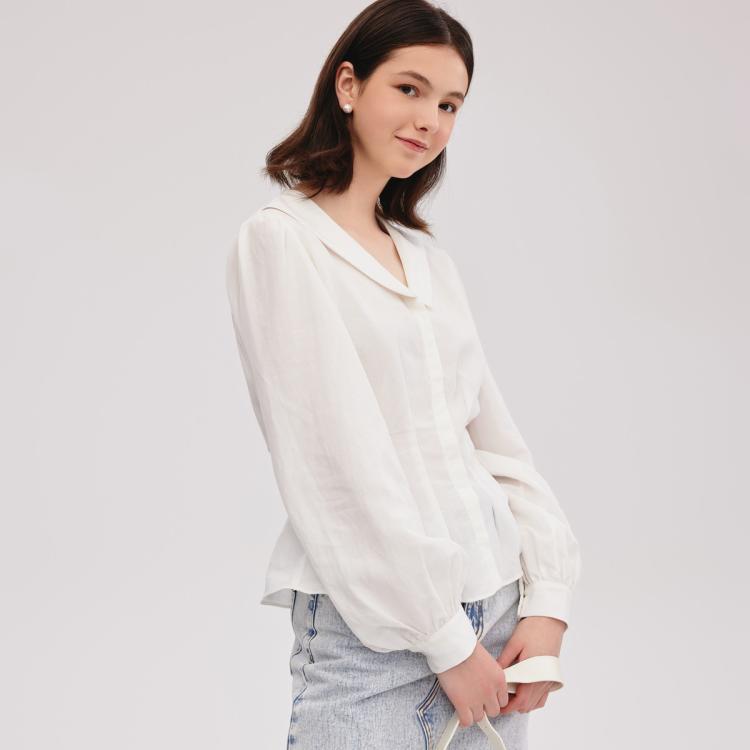 【莱赛尔】衣恋长袖衬衫女小翻领泡泡袖轻薄透气甜美春季款上衣