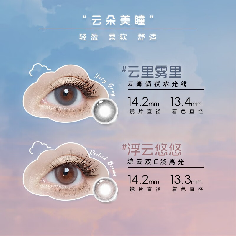 EYEPONY美瞳云系列日抛10片浮云悠悠云朵懒懒彩色近视隐形眼镜 云朵懒懒 -7.00