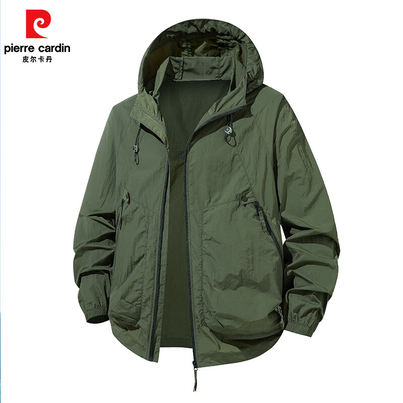 皮尔卡丹户外防晒衣防紫外线超轻薄透气皮肤衣连帽防晒服 浅灰色 XL