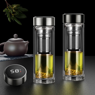 皇家洛克 ROYALLOCKE双层玻璃杯泡茶杯子智能耐热带过滤网商务车载办公 黑色350ML
