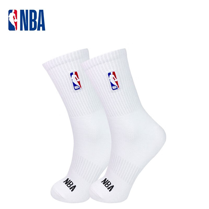 NBA袜子男士高筒篮球袜长筒休闲运动袜春夏跑步袜子透气不闷脚棉袜男 2*白色1*黑色/ 3双 39-44码