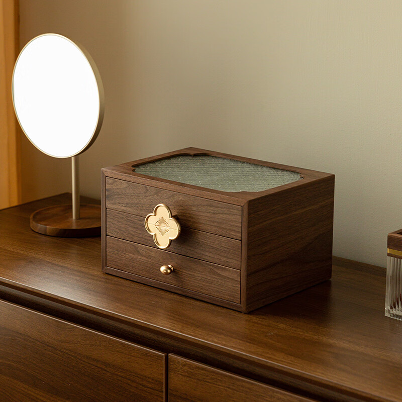 北欧国度木质首饰收纳盒多层化妆品置物柜中式大容量精致520送女友礼物