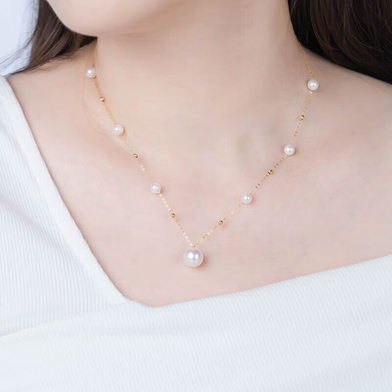 大溪地满天星珍珠项链 5-11mm18K金淡水珍珠颈饰锁骨链强光520