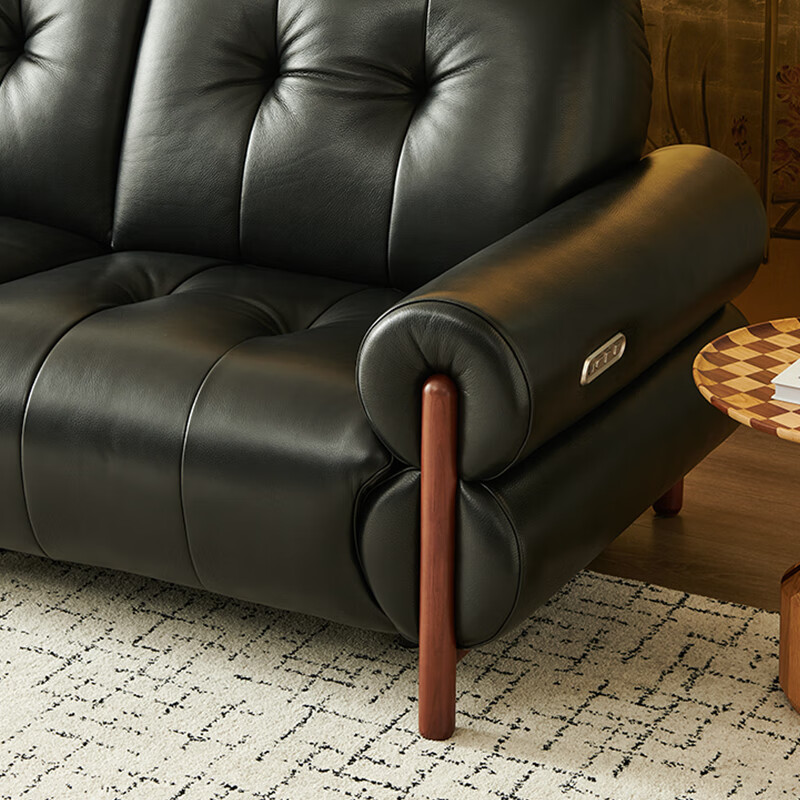 儒黛黑糖云朵皮艺沙发头层牛皮真皮实木沙发客厅直排沙发电动款 2.3m