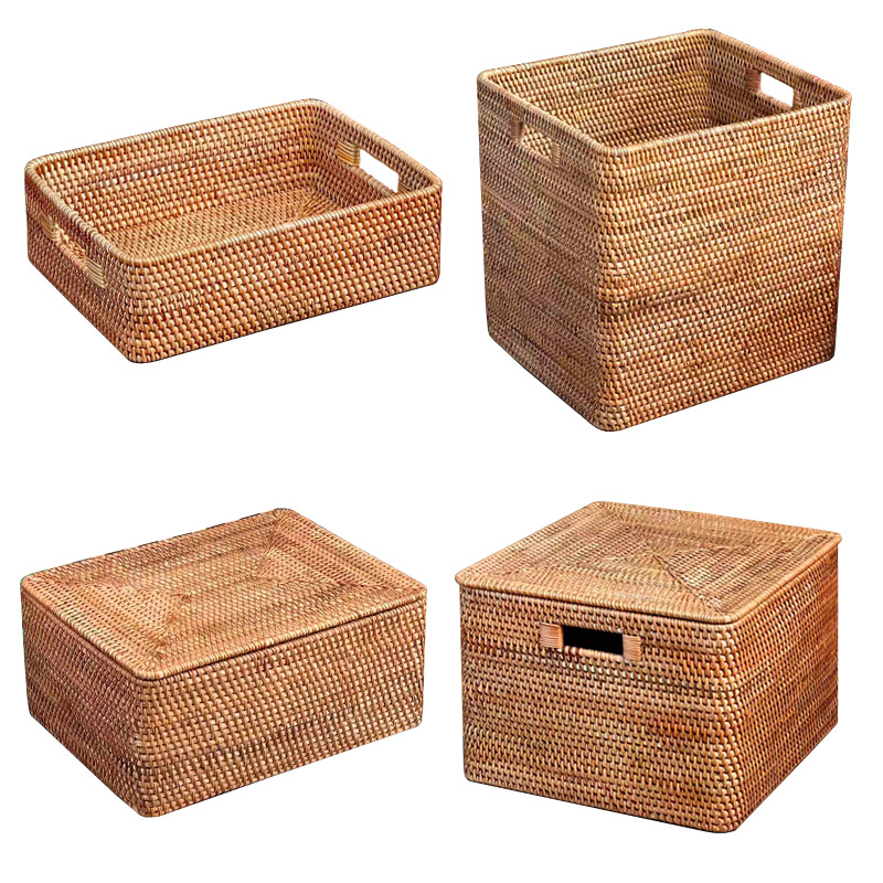 藤编收纳筐编织收纳篮茶几桌面杂物框竹编零食储物果盘整理置物篮