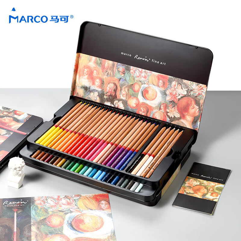 马可（MARCO）彩铅72色（67色+5功能笔）油性彩色铅笔绘画套装专业美术设计手绘铁盒装雷诺阿系列