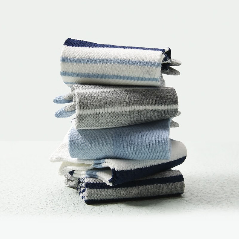 洁丽雅5双装纯棉100%全棉男童袜中大童儿童短袜子透气舒适夏薄款袜 【5双装】图片颜色 M 23-27码（14-16cm)