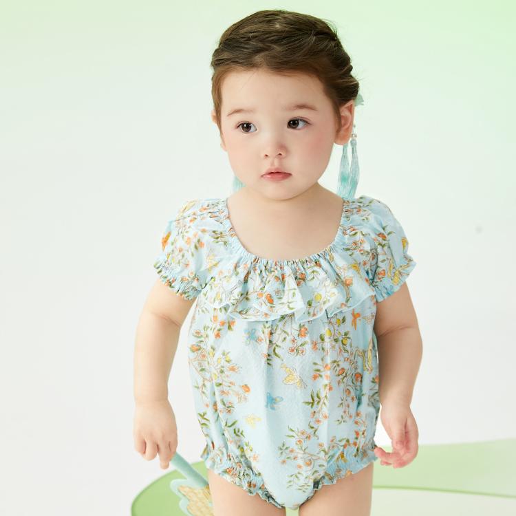 纯棉新中式国风婴幼衣服宝宝连体衣女童外出哈衣爬服2024夏装