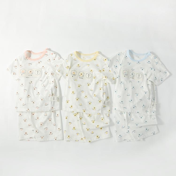 婴幼儿童夏款男女宝宝小萌鸭短袖圆领肩开套短袖短裤套装空调服