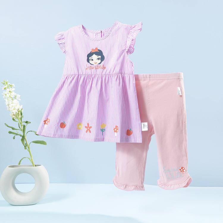女童套装薄款上衣+七分裤套装白雪公主甜美短袖婴幼童装