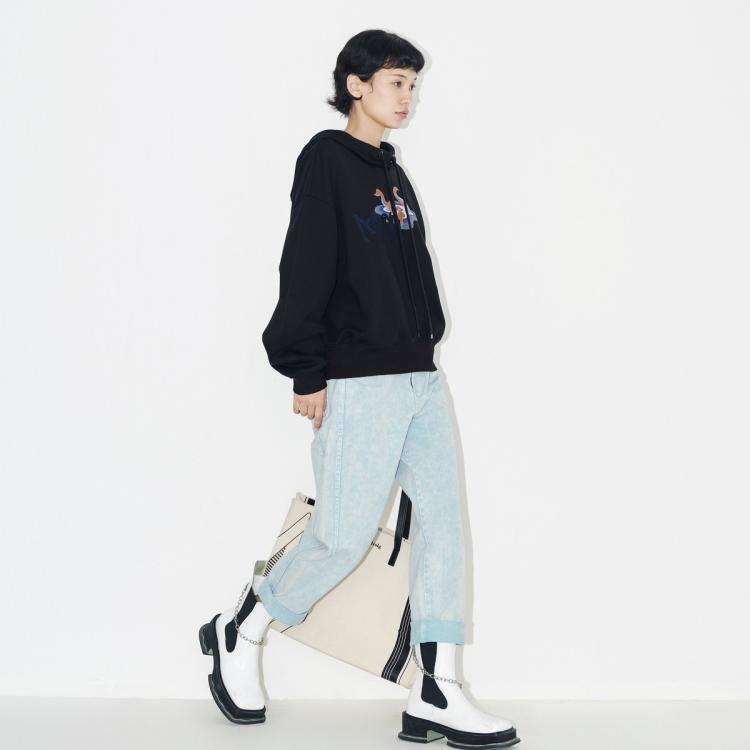 趣味刺绣图案休闲连帽卫衣上衣女