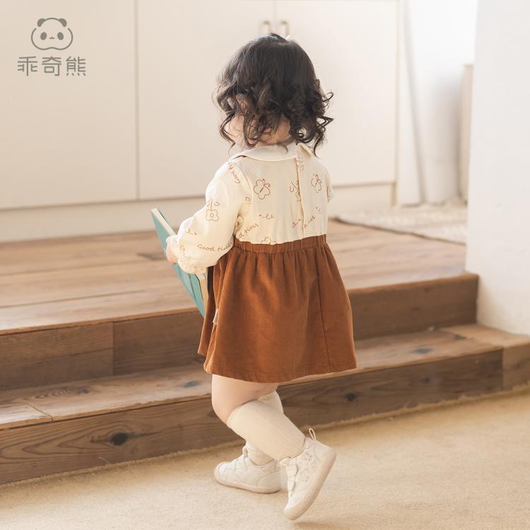 女童公主连衣裙春秋季女宝宝复古假两件背带裙子婴儿外出周岁礼裙