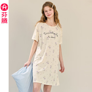芬腾 睡裙 女士夏季薄款短袖睡衣中裙女款宽松休闲卡通可爱家居服