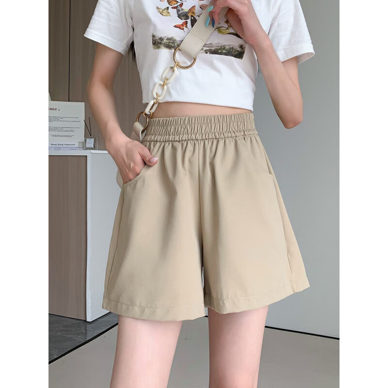 WAMBN水洗工装短裤女夏季高腰宽松工装裤韩系百搭A字裤外穿薄款三分裤   【100-125斤】