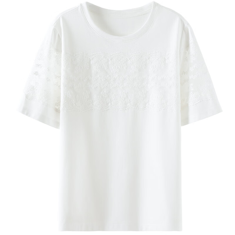 欧莎（OSA）2025夏季新款蕾丝拼接短袖女独特别致通勤休闲T恤上衣