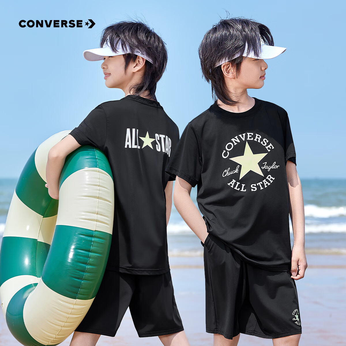 Converse匡威童装夏季男女童吸湿运动两件套柔软舒适凉感儿童套装 正黑色 160 /80 【身高158-170cm】