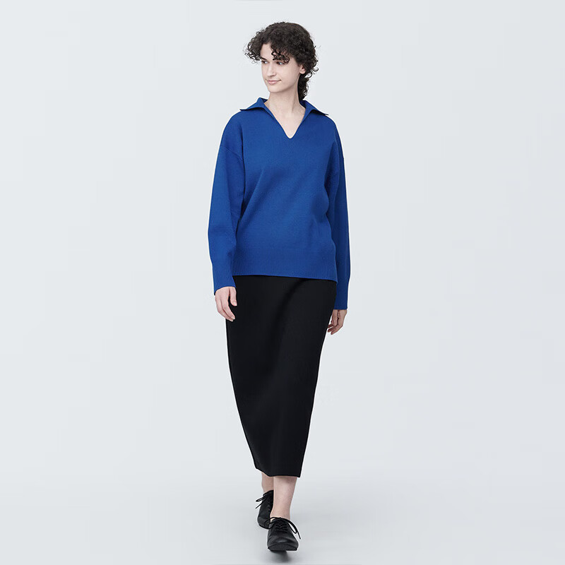 無印良品 MUJI（無印良品 ）女式 水洗米兰诺罗纹针织 开领POLO衫毛衣长袖针织衫