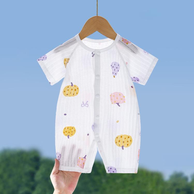 【提花轻薄】新生儿短袖连体衣夏季薄款婴儿纯棉哈衣爬服透气睡衣