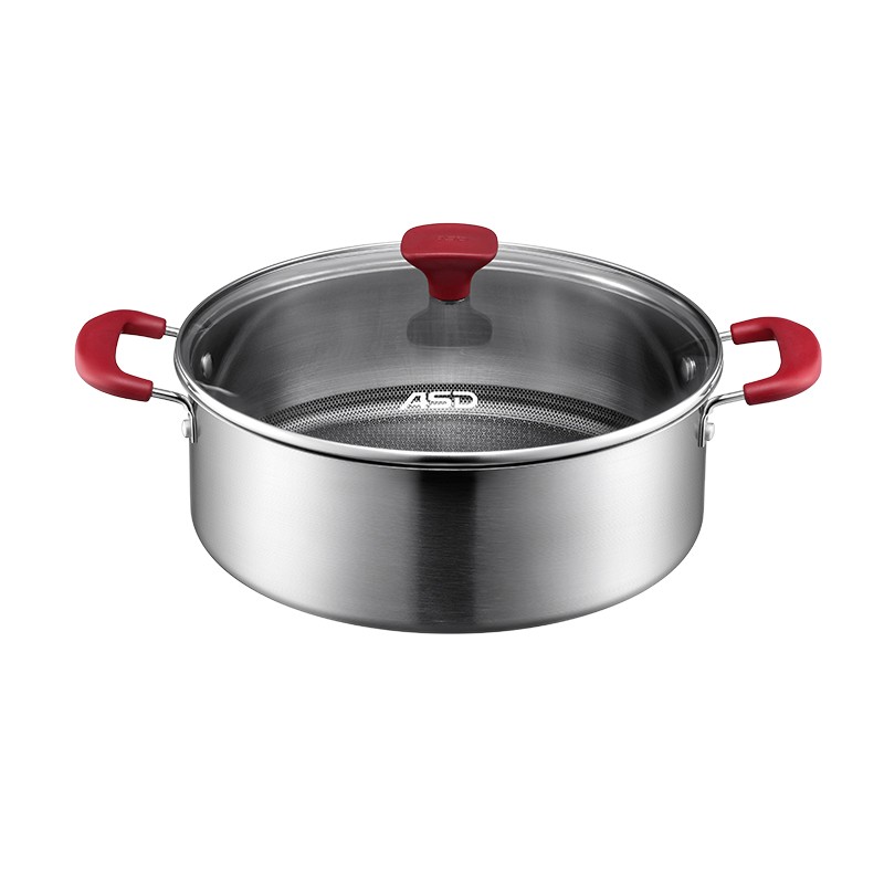 爱仕达（ASD） 火锅304不锈钢火锅家用厨房汤锅涮锅一锅多用燃气明火电磁炉通用 晶纹防粘清汤火锅 30cm