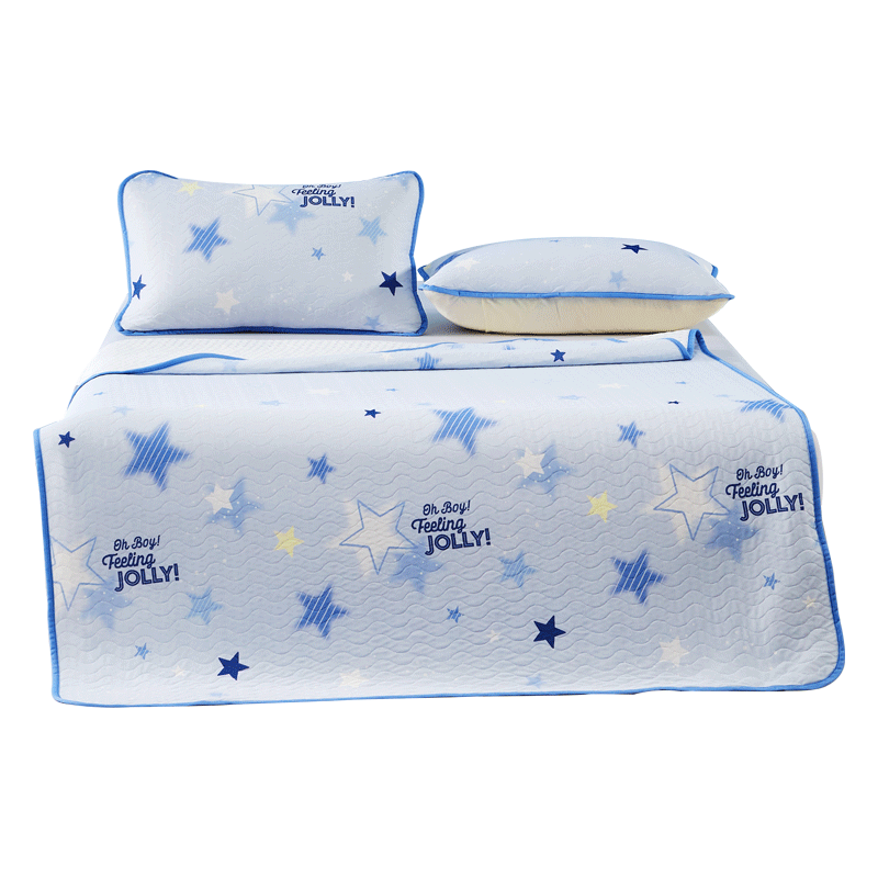 水星儿童冰丝凉席A类冰丝席子可机洗凉感席抑菌透气150*200cm 双人三件套