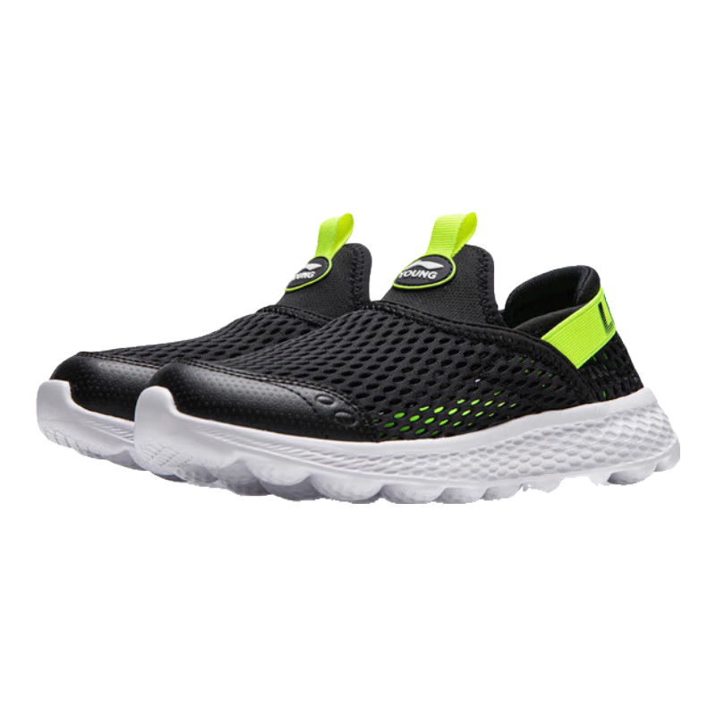 LI-NING KIDS李宁儿童鞋一脚蹬休闲跑鞋鞋男大童2025夏季大网孔透气轻便运动鞋 黑色 YKCU088（可两穿） 31  内长约20.2cm适合脚长19.2cm
