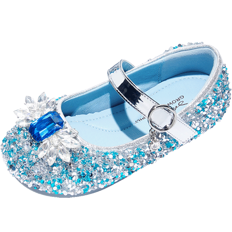 斯纳菲女童皮鞋春秋爱莎公主鞋儿童水晶鞋中大童演出鞋软底鞋冰雪蓝