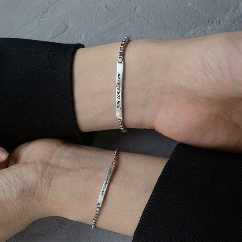 奥洛黛娅情侣手链刻字定制名字925银异地恋一男一女简约细送女生七夕情人 【刻字定制情侣款】玫瑰花礼盒 手链可以调节大小