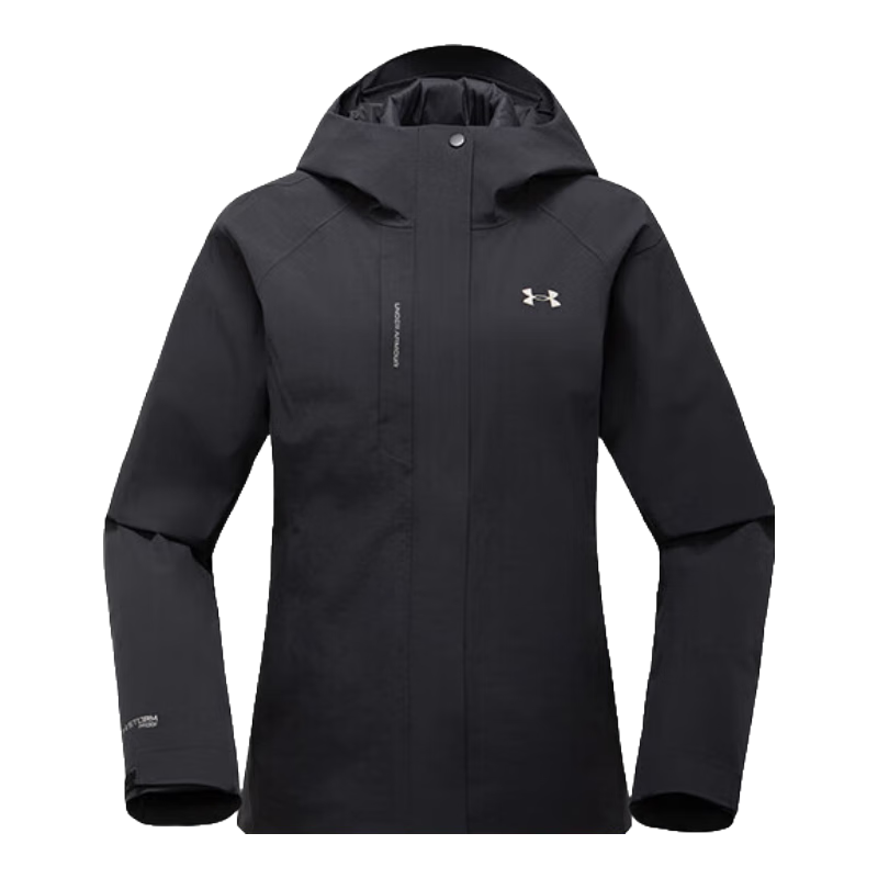 安德玛户外登山三合一冲锋衣女2025春季新款旅游保暖棉内胆防水夹克 漫暮黑 M