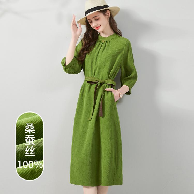 香云纱!19姆米100%桑蚕丝高级感纯色暗纹提花真丝连衣裙