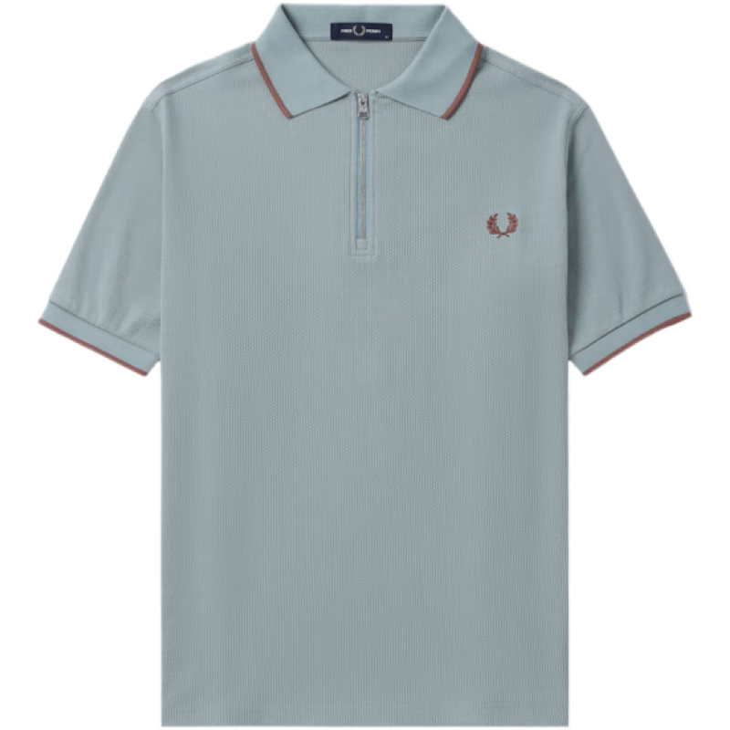 Fred Perry男士POLO衫2025春季新款商务半拉链麦穗刺绣短袖M9882 BLL/蓝色 L