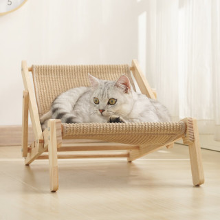 喵仙儿 猫抓板猫窝剑麻不掉屑猫躺椅实木猫床耐抓猫沙发四季通用 实木麻垫躺椅 麻垫椅