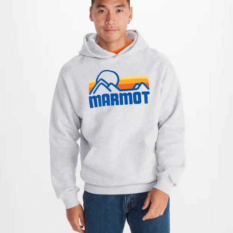 Marmot尺码偏大 土拨鼠  男士经典LOGO连帽卫衣 浅灰色