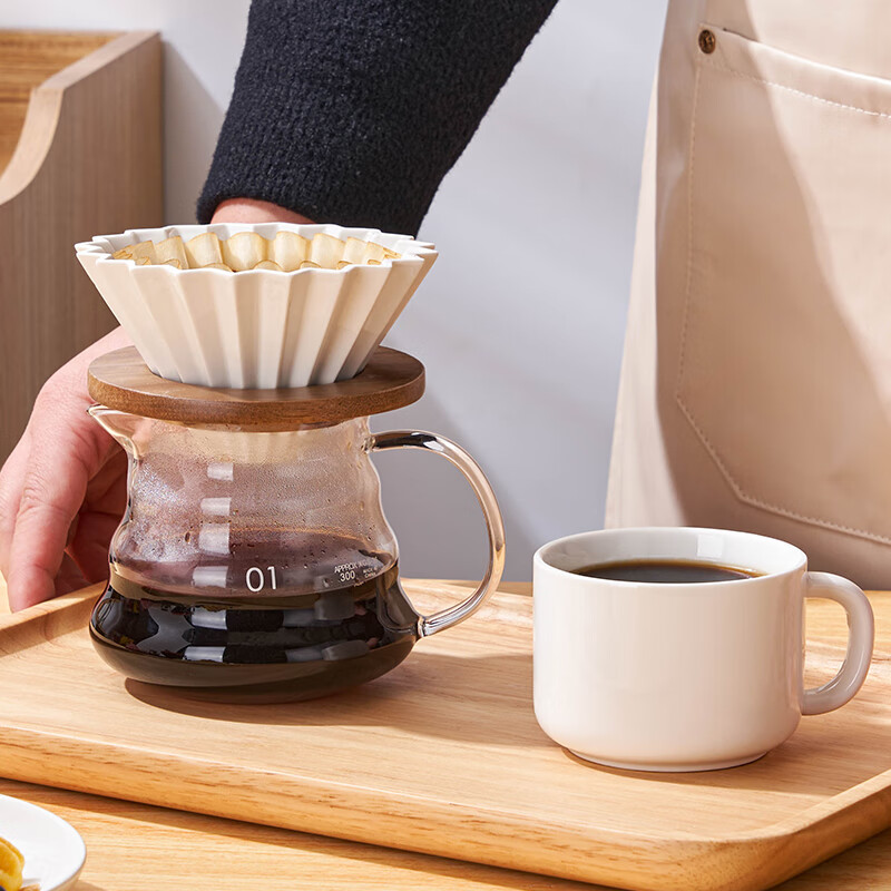 友来福陶瓷咖啡滤杯折纸V60滴滤型手冲过滤杯胡桃木蛋糕漏斗式滤杯 折纸滤杯大号-粉
