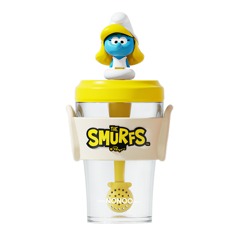 NONOO 蓝精灵联名吸管水杯女冷萃杯高颜值便携背带Tritan学生儿童杯子