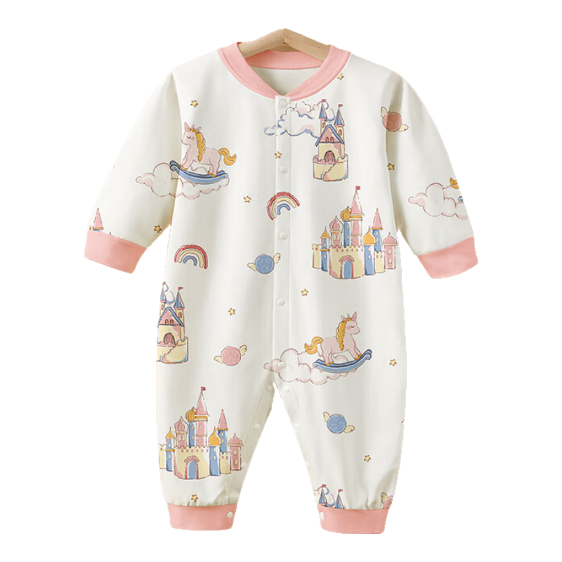 爱贝迪拉新生儿宝宝连体衣春秋款纯棉哈衣男女宝宝中开爬服初秋连体衣码