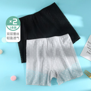 都市丽人 夏季薄款蕾丝无感三分打底裤  2条装