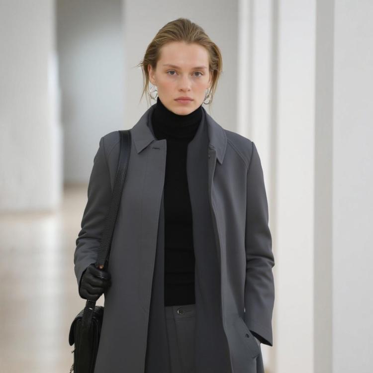 【卡姆登版型】女式纯棉随性摩登插肩袖中长款极简风衣外套