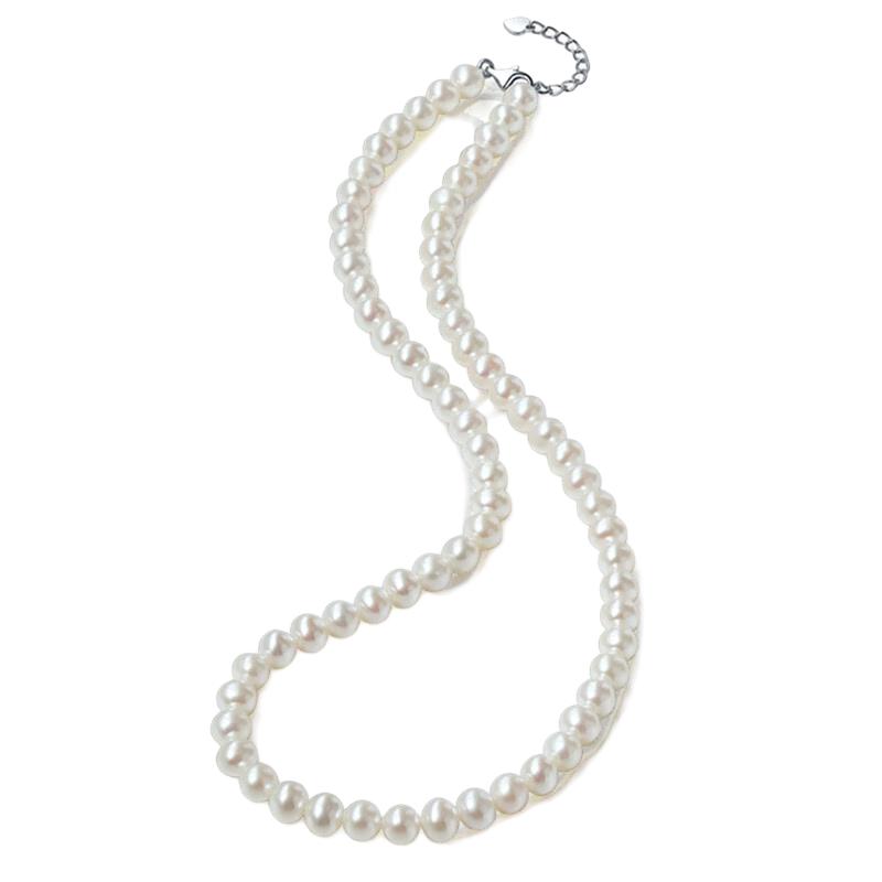 珍珠皇后S925银淡水珍珠项链 6-7mm近正圆极强光锁骨链女