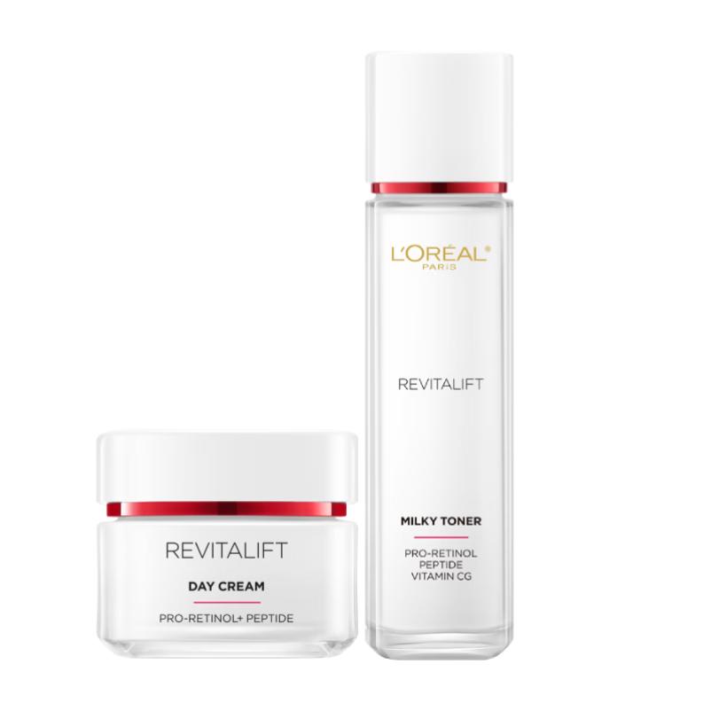 L'OREAL PARIS 巴黎欧莱雅 复颜护肤套装 (视黄醇精粹清乳柔肤水130ml+抗皱紧致滋润日霜50ml)