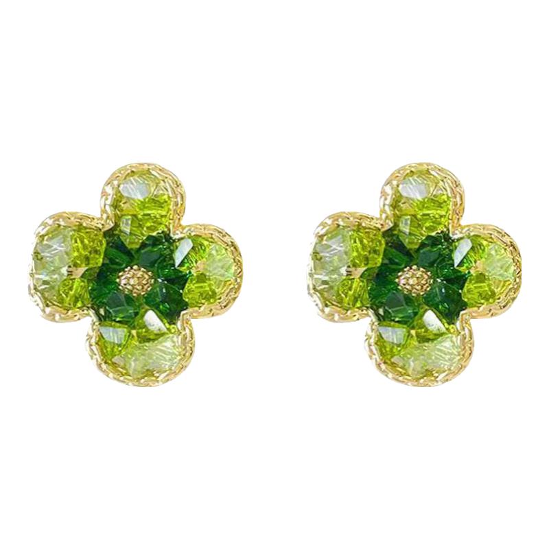 KRISTEN JUDI绿色花朵耳环女银针耳饰合成水晶耳钉潮小众高级感耳坠 闺蜜实用礼盒 银针首饰实用浪漫表白