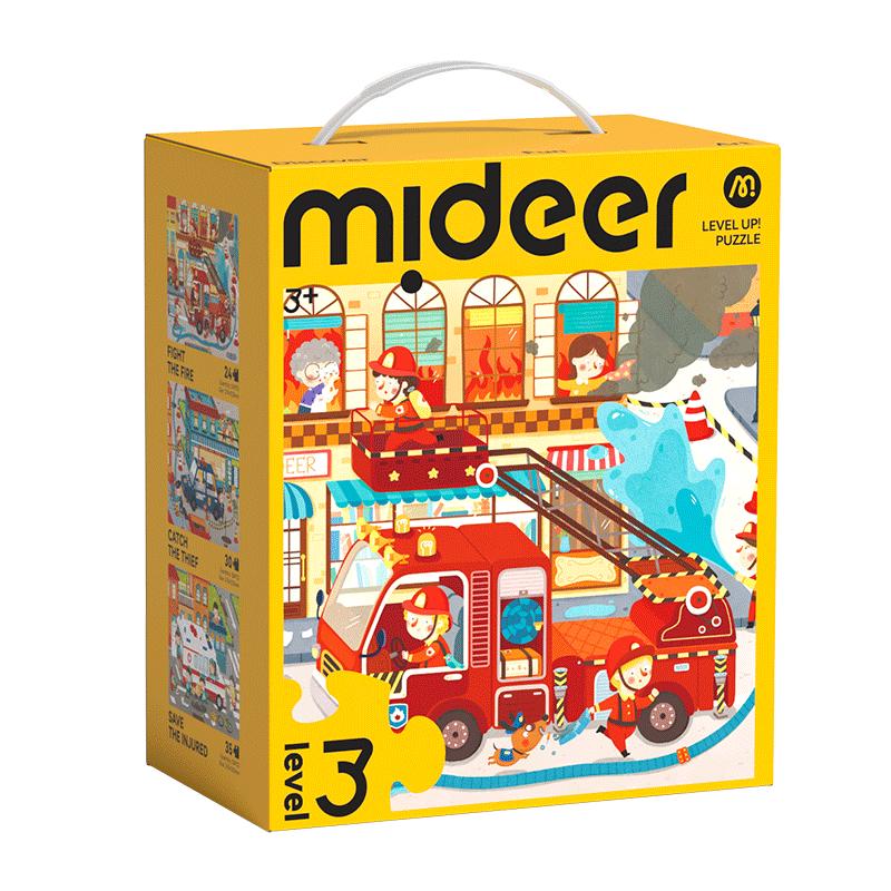 弥鹿（MiDeer）儿童进阶宝宝幼儿纸质大块拼图3阶-忙忙碌碌救援队（收纳袋款）