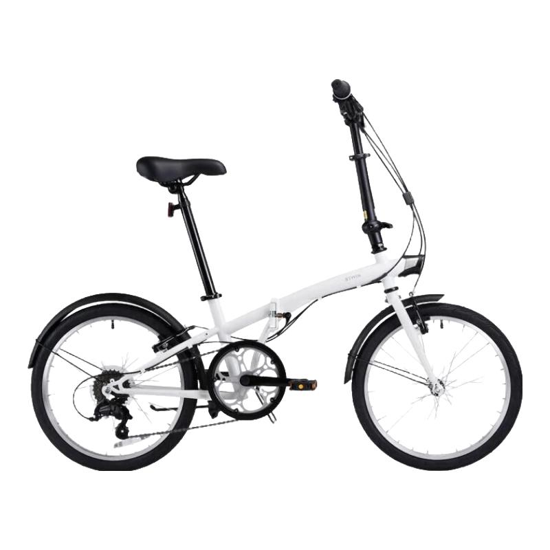 迪卡侬折叠车T120成人通勤自行车6级变速20寸轻便单车白色-4588489 雪白色