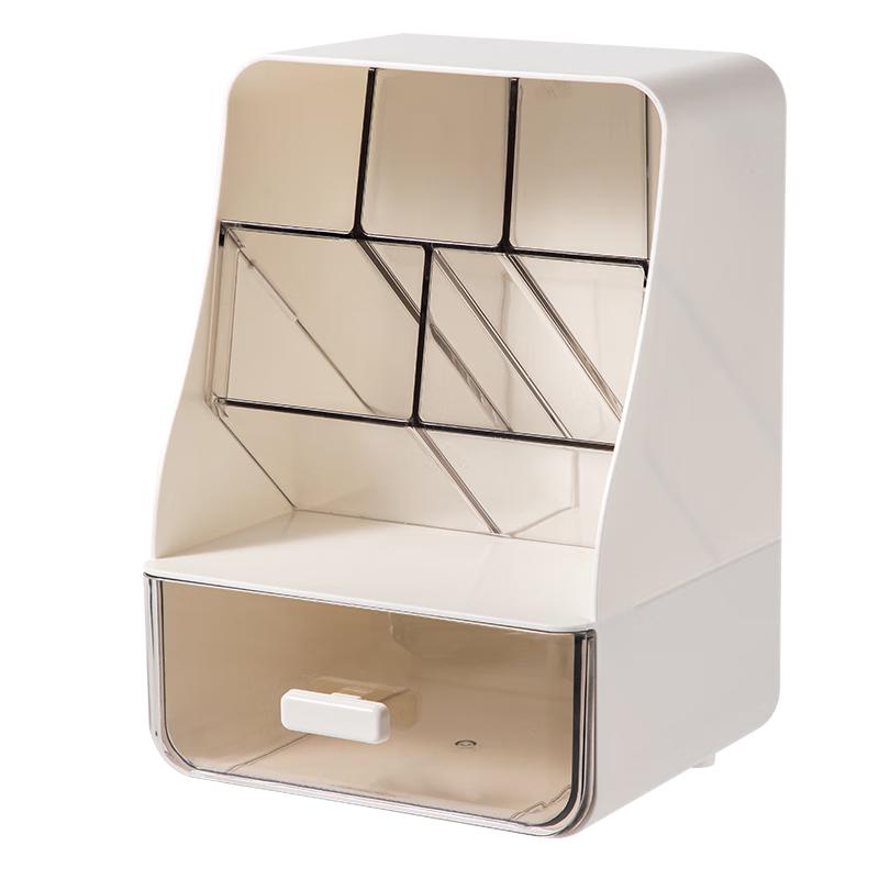 得力(deli)斜插式笔筒 多功能六格笔筒时尚大容量桌面收纳盒创意笔架小学初中必备 白色PK133