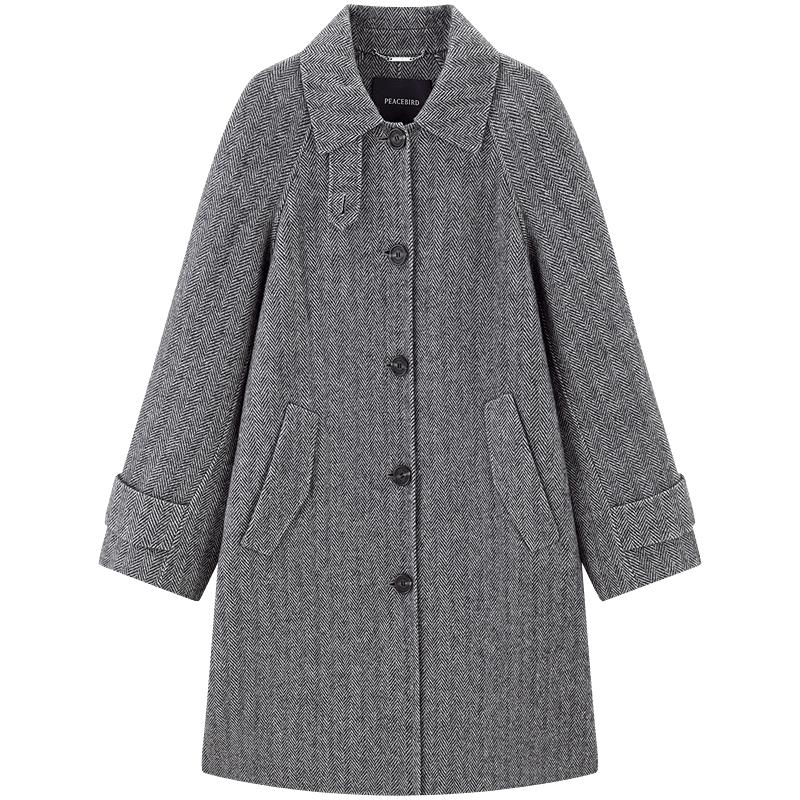 【全羊毛大师甄毛】冬时尚翻领人字纹时尚翻领双面呢大衣女