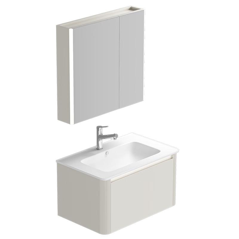 瑞尔特（R&T）浴室柜陶瓷一体盆全包背板多层储物智能镜柜卫生间奶油风Y0042-80