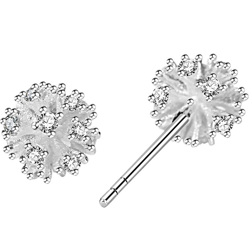 老银匠s925银耳钉女小清新养耳洞时尚饰品银饰蒲公英花银耳饰女款