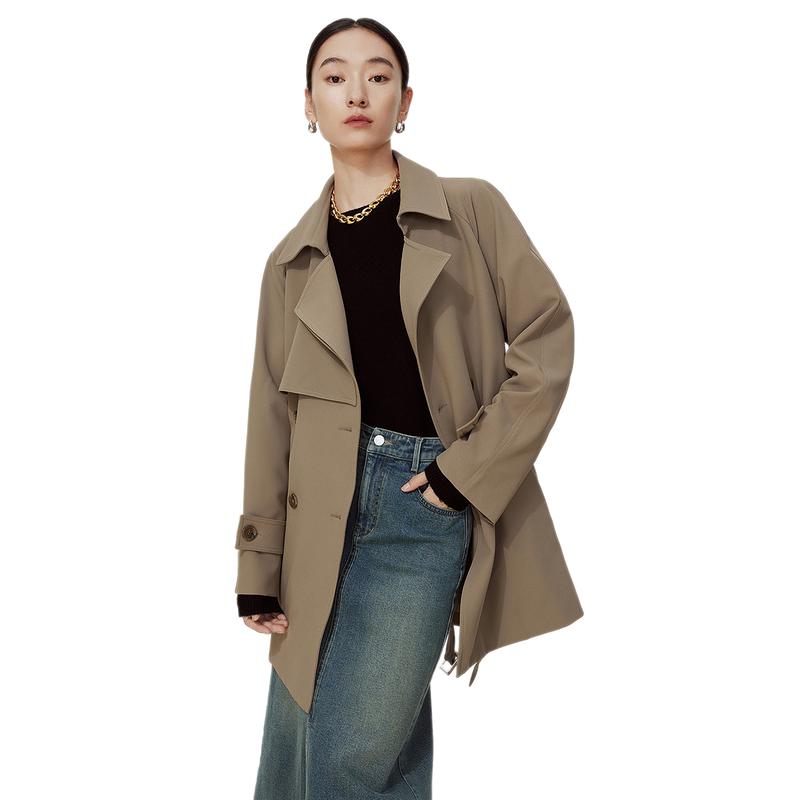 秋纯色百搭款气质高级感中长款风衣外套