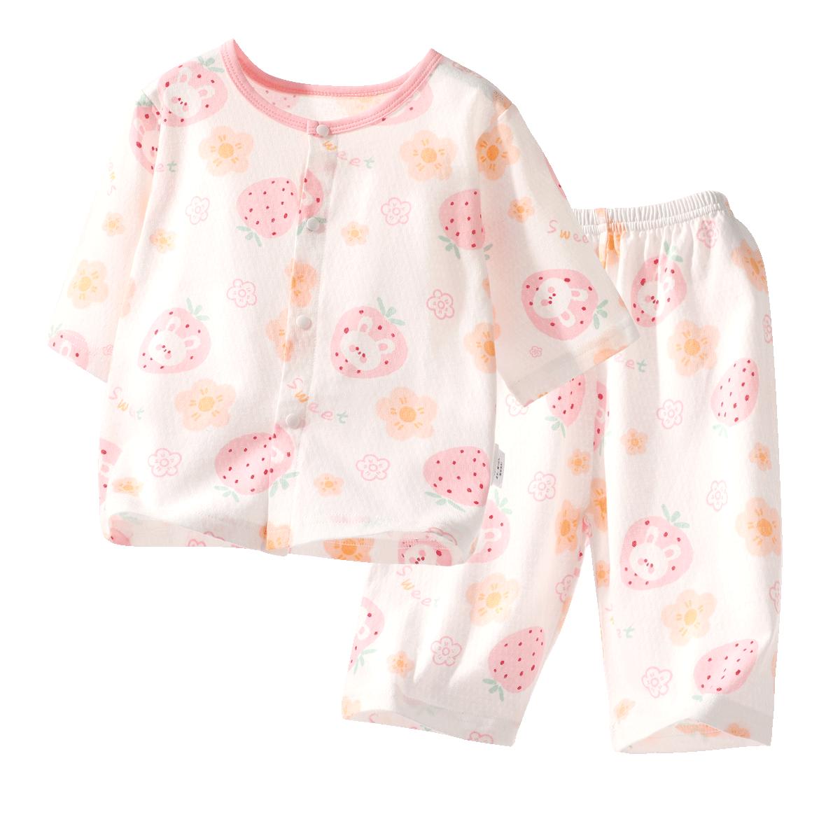 夏季女童中袖空调服男童薄款家居服儿童睡衣套装宝宝舒适